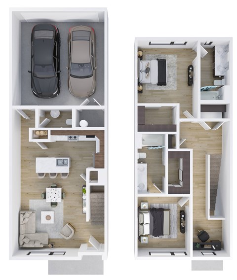 Floor plan for 2 beds, 2.5 baths, 1250 sqft